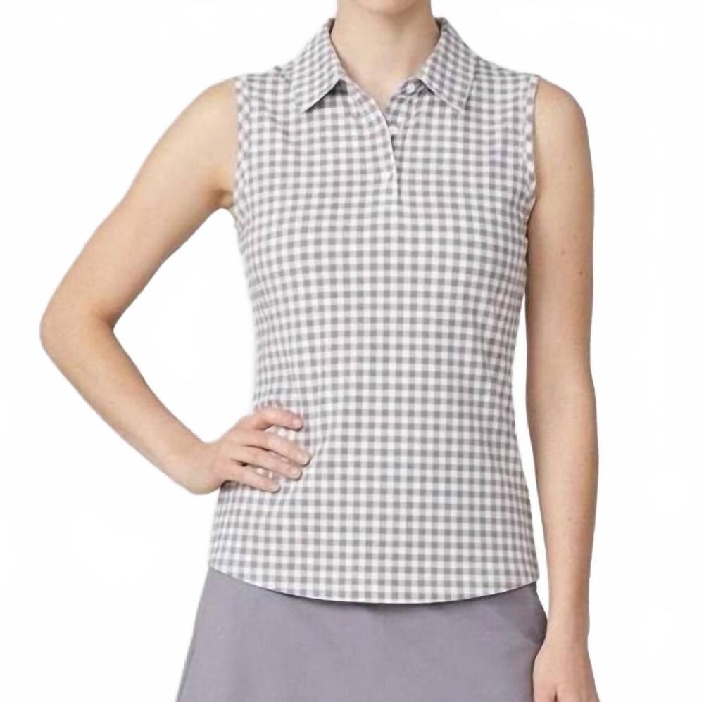 NEW RHONE course to court sleeveless polo in purple smoke gingham